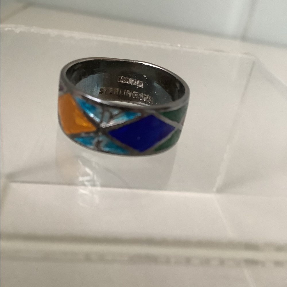 New vintage silver colourful harlequin cloisonné ring - Picture 9 of 12